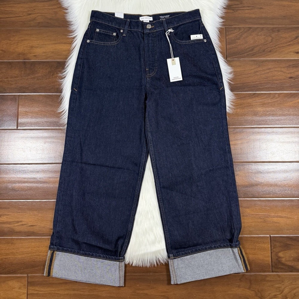 Good American Size 6 /‎ 28 Good Standard Low Rise Baggy Cuffed Denim Jeans